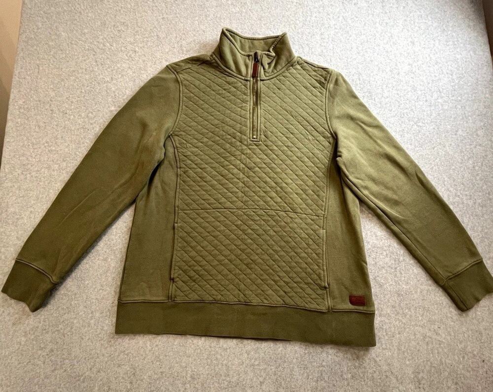 L.L.Bean Green Quilted Fleece 1/4 Zip Mock Neck Sweatshirt Mens L